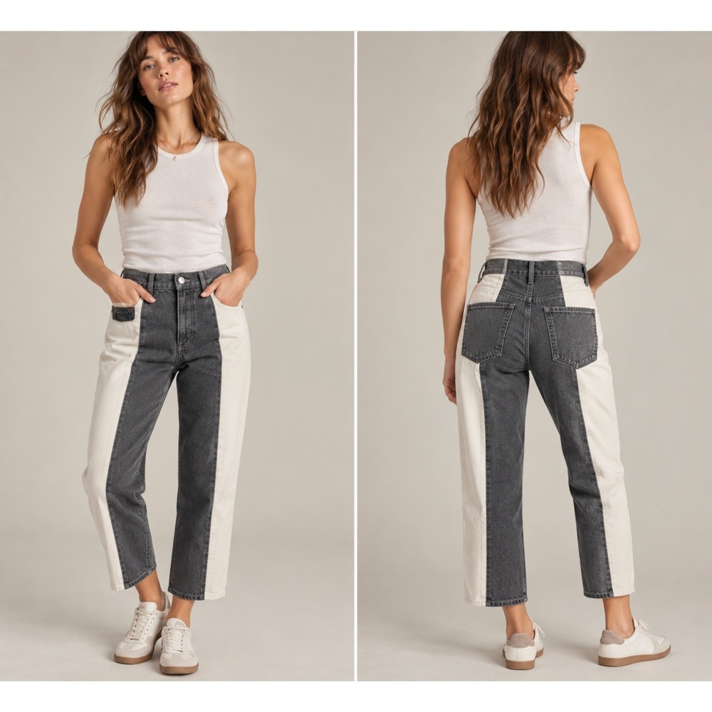 PacSun High Rise Straight Jeans 26 Gray White Colorblock Two Tone Streetwear Y2K